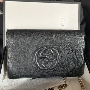 Chain Wallet Dollar Calfskin Interlocking G Black Leather Cross Body Bag